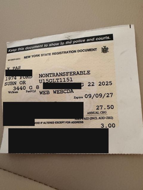 New York registration, redacted